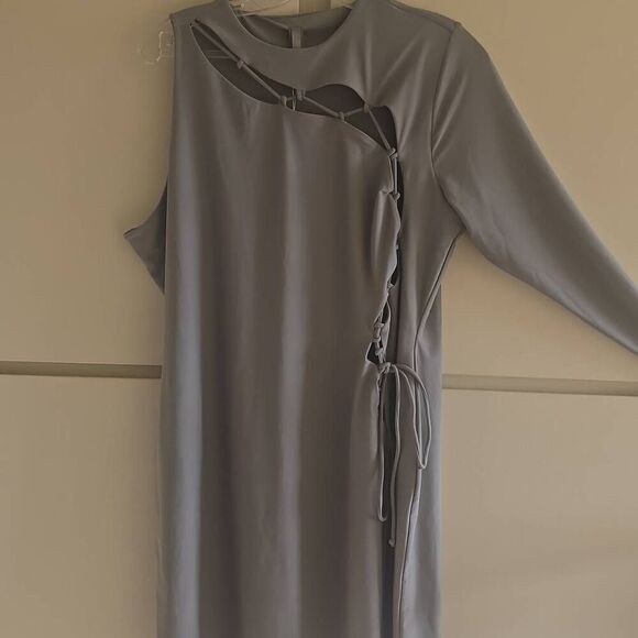 Skims Chrome Gray One Shoulder Lace-Up Mini Dress, 4X, NWT - Picture 6 of 9